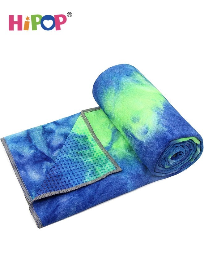 منشفة يوغا، منشفة حصيرة يوغا ساخنة بنقاط مانعة للانزلاق، ماصة للعرق وغير قابلة للانزلاق لليوغا الساخنة والبيلاتس والتمارين الرياضية، خفيفة الوزن وقابلة للغسل في الغسالة 24 × 72 بوصة، أخضر وأزرق